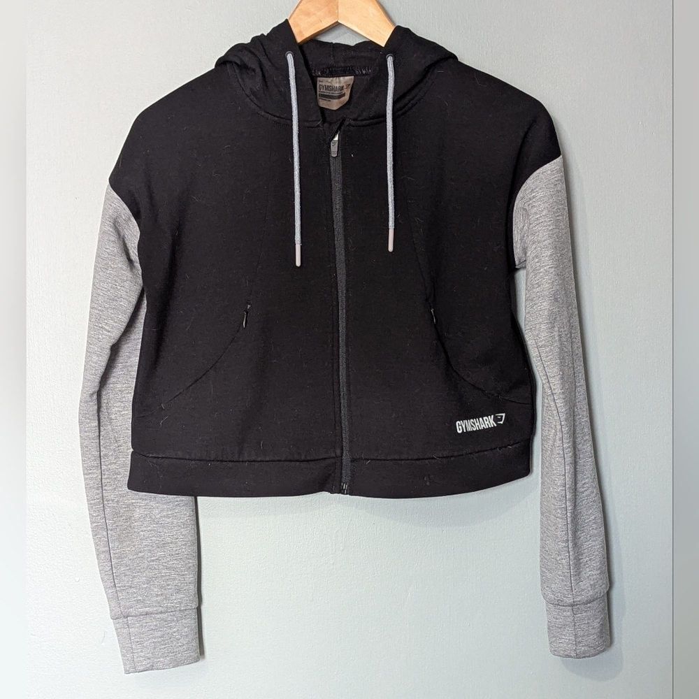 Gymshark Women's Small Cropped‎ Zip-Up Two Tone Hoodie Minimalist Streetwear